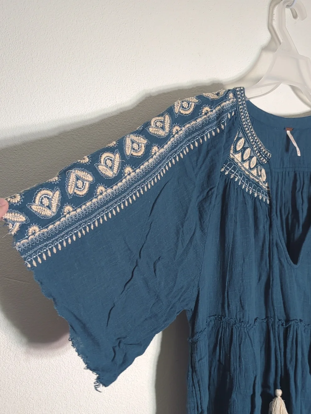 Free People Women's‎ Shirt Dreamweaver Tunic Top Tiered Embroidered Medium